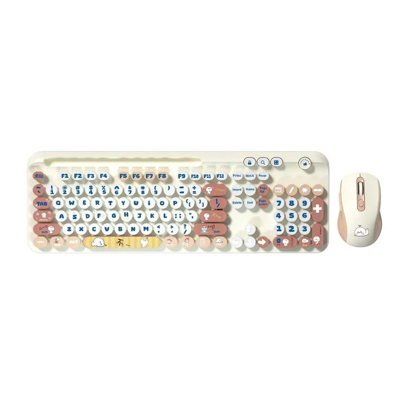 Bluejw Retro 108-Key Cordless Keyboard Mouse Combo - 2.4G Wireless Typewriter Style Cute Colorful Office & Gaming Keyboard Set - Image 2